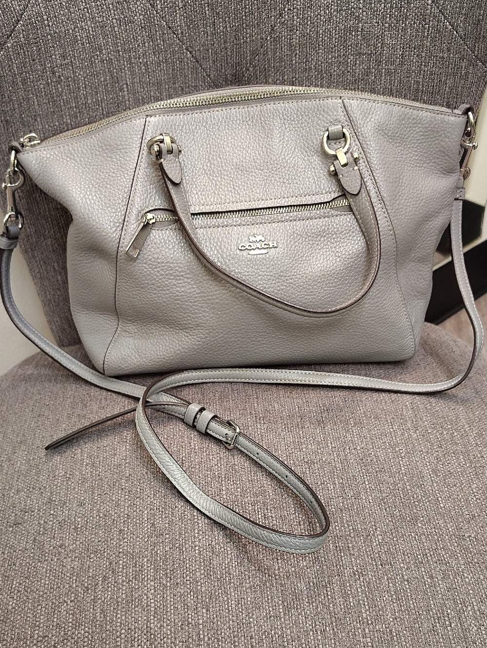 Coach Pebbled Leather Shoulder Satchel in Gray
